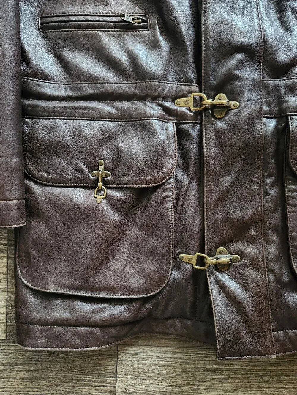 Serra By Torras Men's Dark Brown Leather Suede Toggle Fireman Clasp Coat Size XL